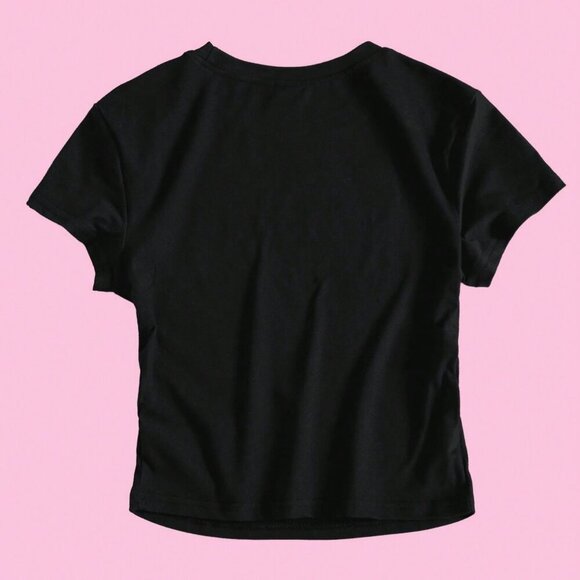 Black Casual Women's Y2k Lemon Drop Print Crop Top Short Sleeve T-Shirt - Picture 2 of 3